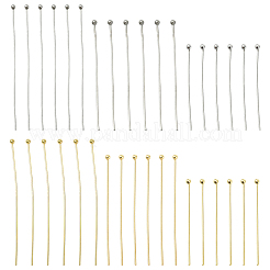 304ステンレススチールボールヘッドピン50個  24KGP本金メッキ  50x0.6mm  22ゲージ  ヘッド：1.8mm&nbsp;STAS-YW0002-87