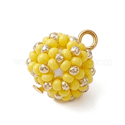 シードビーズ ビーズチャーム  フラワーボールペンダント  鉄ループ付き  きいろ  15.5x13mm  穴：1.5mm&nbsp;PALLOY-MZ00314-03