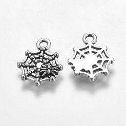 ハロウィンジュエリーチベット風合金ペンダント  カドミウムフリー＆鉛フリー  クモ  アンティークシルバー  17x14x2mm  穴：2mm&nbsp;X-TIBEP-60606-AS-LF