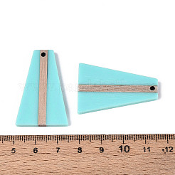 不透明な樹脂と木製のペンダント  台形  ミディアムターコイズ  36.8x24.2x3.5mm  穴：2mm&nbsp;RESI-T057-51A