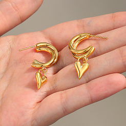 Vintage 201 Stainless Steel C-shaped with Heart Dangle Stud Earrings&nbsp;RJ0929-1