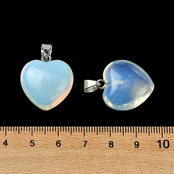オパールペンダント  304ステンレススチールのスナップオンベイル付きハートチャーム  ステンレス鋼色  22x20x12mm  穴：7x4mm&nbsp;G-F820-10A-33