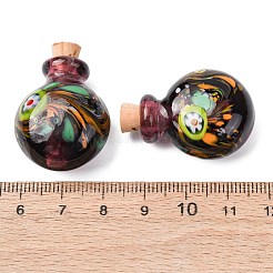 手作りランプワーク香水瓶ペンダント  コルク付き  オールドローズ  31~33x23x14mm&nbsp;LAMP-H072-01B