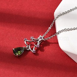Christmas Tree Brass Micro Pave Cubic Zirconia Pendants Necklaces&nbsp;NJEW-L468-01P-B02