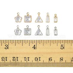 20個 10スタイル 真鍮パヴェクリアキュービックジルコニアチャーム  プラチナ＆ライトゴールド  9x3~7.5x1.5~3mm  穴：0.9~1.2mm  2個/スタイル&nbsp;ZIRC-FS0001-03