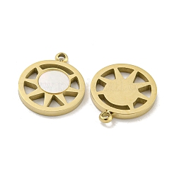 304 Stainless Steel Pave Shell Flat Round with Sun Charms&nbsp;STAS-P356-44G