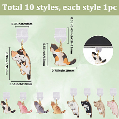 10 個のプラスチックモバイル防塵プラグ  猫  合金エナメルペンダント付き  ミックスカラー  25~37mm&nbsp;HJEW-SC00147