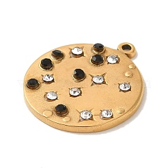 304ステンレススチールラインストーンペンダント  スターチャーム付きフラットラウンド  ゴールドカラー  21x18.5x2.4mm  穴：1mm&nbsp;STAS-Q309-14G