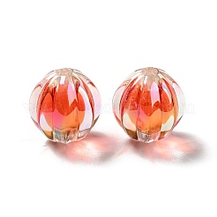 ツートン UV メッキ レインボー虹色アクリル ビーズ  カボチャ  レッド  15.5x14.5~15mm  穴：2.7~2.8mm&nbsp;TACR-D010-05H