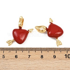 真鍮製折りたたみ式クラスプ  エナメル  ハート  18KGP本金メッキ  23x22x8mm  穴：5.5x5mm&nbsp;KK-H078-24G