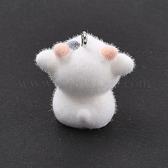 フロッキー樹脂ペンダント  プラチナ鉄ループ付き  豚  26.5x25x15.5mm  穴：2mm&nbsp;FIND-A061-02C