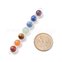 7Pcs Round Natural Gemstones Copper Wire Wrapped Connector Charms&nbsp;PALLOY-JF01544-01
