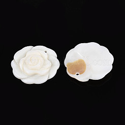 天然淡水貝の彫刻ペンダント  花のチャーム  貝殻色  33~34x33~34x4.5~6mm  穴：1.8mm&nbsp;SHEL-T020-19