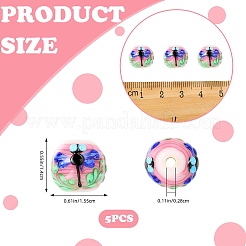 5個の手作りランプワークビーズ  トンボと花の丸  藤紫色  15~15.5x13.5~14mm  穴：2.8mm&nbsp;LAMP-SZ0001-50B