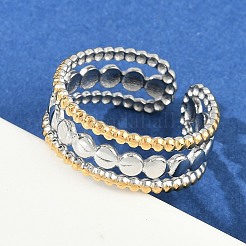 女性用304ステンレススチールオープンカフリング  イオンプレーティング（ip）  ゴールデン·ステンレス鋼色  8mm  内径: 調節可能&nbsp;RJEW-K301-04GP
