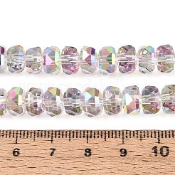 電気メッキ透明ガラスビーズ連売り  ロンデル  多面カット  ショッキングピンク  7.5~8x4.5~5.5mm  穴：1.2~1.4mm  約34~37個/連  7.09~7.28インチ（18~18.5cm）&nbsp;X-EGLA-N022-04A-D18