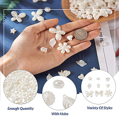180個9スタイルabsプラスチックイミテーションパールビーズ  スター＆ハート＆フラワー  乳白色  10~25x9~29.5x4~7.5mm  穴：1.2~1.8mm  20個/スタイル&nbsp;OACR-CD0001-08