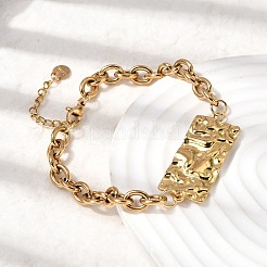 女性用304ステンレススチールブレスレット  チャームブレスレット  18KGP本金メッキ  長方形  7.56インチ（19.2cm）&nbsp;BJEW-K264-02A-G