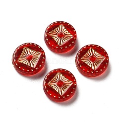 透明めっきアクリルビーズ  ゴールドライン入り  フラットラウンド  レッド  15~15.5x4.5mm  穴：1.5~1.8mm&nbsp;X-OACR-L013-034A