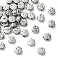 40個 10スタイル 変色防止 304ステンレススチールビーズ  番号付きのフラットラウンド  ステンレス鋼色  7x3.8mm  穴：1.8mm  4個/スタイル&nbsp;STAS-CJ0003-57