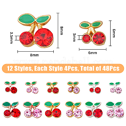 48Pcs 12 Styles Cherry Alloy Rhinestone Cabochons&nbsp;MRMJ-FH0001-29