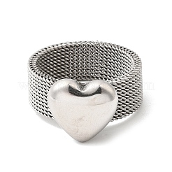 女性用304ステンレススチール指輪  ハート  ステンレス鋼色  13x12.5mm  内径：18.2mm&nbsp;RJEW-K258-11P