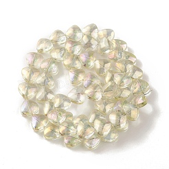 透明電気めっきガラス ビーズ 連売り  虹メッキ  ハート  淡黄色  12x13x7mm  穴：1mm  約55個/連  25.51''（64.8センチメートル）&nbsp;EGLA-P050-FR01