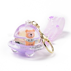 アクリル宇宙船キーホルダー  ライトゴールドトーンの合金ロブスタークロウクラスプ付き  鉄のキー リングと pvc プラスチック テープ  ミックスカラー  21cm&nbsp;KEYC-G049-03