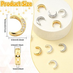 12個3色の真鍮クリアキュービックジルコニアビーズ  ムーン  ミックスカラー  10.5x8.5x3.5mm  穴：1mmと2x1mm  4個/カラー&nbsp;KK-CJ0003-80