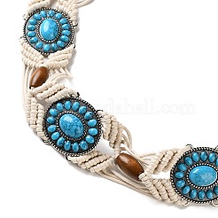 Bohemian Style Antique Silver Alloy Resin Oval & Wood Beads Waxed Cord Chain Belts for Women&nbsp;AJEW-K053-01