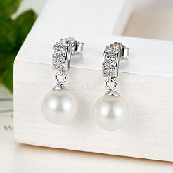 Anti-Tarnish Rhodium Plated 925 Sterling Silver Cubic Zirconia Stud Earrings&nbsp;EJEW-FF0002-12