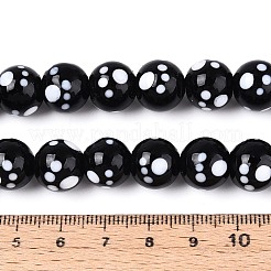 手作りランプワークビーズ連売り  爪付き丸型  ブラック  11.5~12.5mm  穴：1~1.4mm  約45個/連  19.69インチ（50cm）&nbsp;LAMP-N028-21C