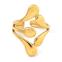 Ion Plating(IP) 304 Stainless Steel Teardrop Open Cuff Ring for Women&nbsp;RJEW-A043-14G