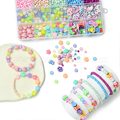 DIY ブレスレット ジュエリー メイキング ファインディング キット  ガラスシードビーズ入り  アクリルビーズ  ポリマークレイビーズ  ミックスカラー  4mm  穴：1.5mm  12グラム&nbsp;DIY-FS0007-82