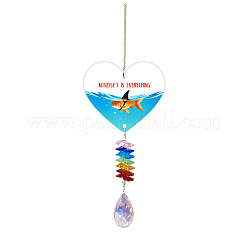ガラスのティアドロップ型ハンギングサンキャッチャー  屋外ガーデン装飾用アクリル  魚  100x86mm&nbsp;HJEW-WH0201-014