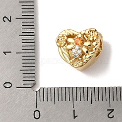 Heart Rack Plating Brass Micro Pave Cubic Zirconia European Beads&nbsp;KK-G511-02B-G