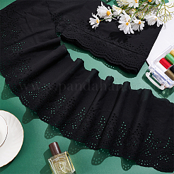 5ヤードの綿刺繍フラワーレースリボン  布のDIY装飾用  ブラック  8-1/8インチ（205mm）&nbsp;OCOR-MA0001-29B