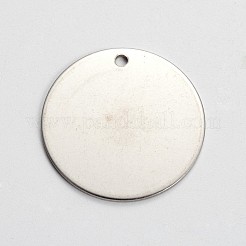 変色防止 201 ステンレススチール 刻印入り ブランクタグペンダント  フラットラウンド  ステンレス鋼色  30x1mm  穴：2mm&nbsp;STAS-L166-05