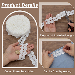 コットンフラワーレースリボン  ウェディングドレスの装飾用の花飾り  ホワイト  1-5/8インチ（41mm）&nbsp;OCOR-WH0105-067B