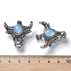 オパライトペンダント  真鍮パーツ  鉛フリー＆カドミウムフリー  牛  27.5x30.5x15.5mm  穴：5.5x4.5mm&nbsp;G-H083-03AS-05