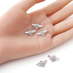 合金クリスタルラインストーンペンダント  ミツバチのチャーム  プラチナ  11x17x2.5mm  穴：1.8mm&nbsp;ALRI-YW0001-07