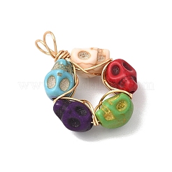 Copper Wire Wrapped Dyed Synthetic Turquoise Skull Beaded Pendants&nbsp;PALLOY-JF04676