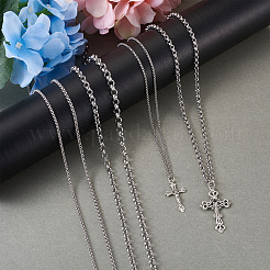 ネックレス用スチールローロチェーン  カニカン付き  ステンレス鋼色  6x2mm  19.9インチ（50.5cm）  1連売り/箱&nbsp;MAK-TA0001-02P