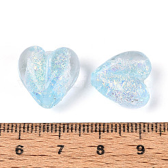 手作りのホイルランプワークビーズ連売り  ハート  ライトスカイブルー  15x15x9~10mm  穴：1.4~1.5mm  約21~26個/連  11.22~14.17''（28.5~36センチメートル）&nbsp;FOIL-T008-08E
