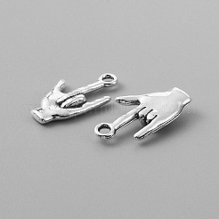 合金のチベット風チャーム  愛していますジェスチャーチャーム  アンティークシルバー  21.5x12x3mm  穴：2mm  約200個/袋&nbsp;FIND-CJC0001-29AS