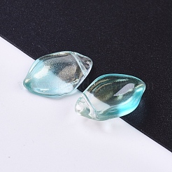 クリアガラスペンダント  グリッターパウダー付き  花びら  シアン  19x12.5x5.5mm  穴：1mm&nbsp;GLAA-L027-G05