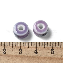 手作りの陶器ビーズ  フラットラウンド  ライラック  9.5~10x6mm  穴：3mm&nbsp;PORC-L080-C21
