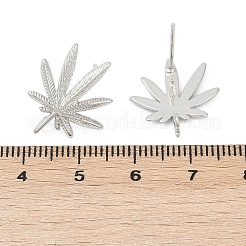 真鍮製スタッドピアスパーツ  カドミウムフリー＆ニッケルフリー＆鉛フリー  カン付き  葉  プラチナ  19.5x17mm  穴：1.4mm  ピン：0.8x11.5mm&nbsp;KK-Z099-04P-01
