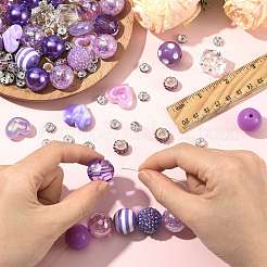 DIYビーズ作りキット112個  樹脂ラインストーングラデーションビーズを含む  樹脂ビーズ  アクリルビーズ  真鍮製A級ラインストーンスペーサービーズ  フーセンガム風ジュエリー用のポリマー粘土ラインストーンビーズ  スミレ  8~20mm  穴：1.6~3mm&nbsp;DIY-FS0010-42