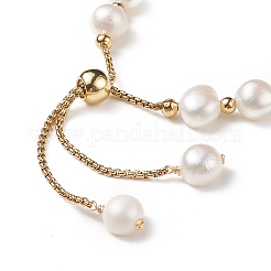 Dyed Natural Pearl & Brass Round Beaded Slider Bracelet&nbsp;BJEW-JB09008-04